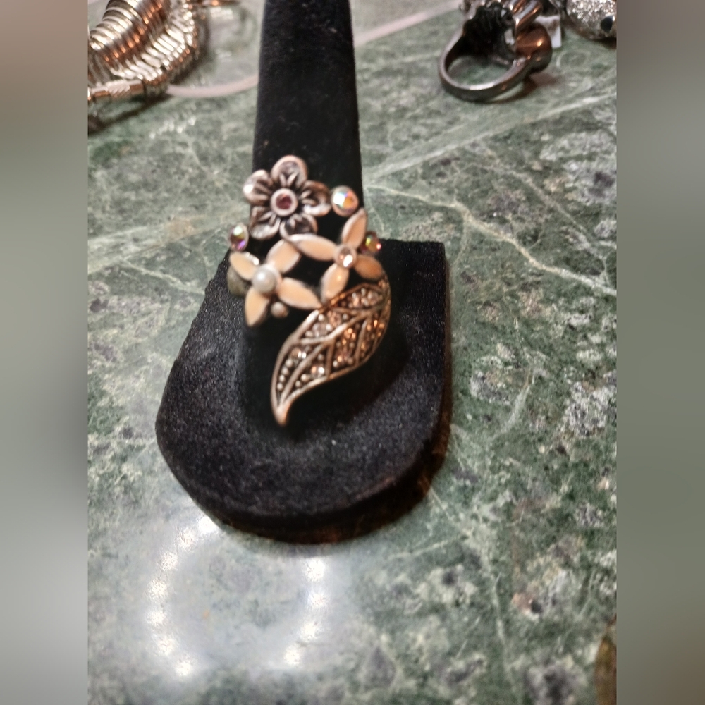 Silver Textured Ring with Gemstone Accents